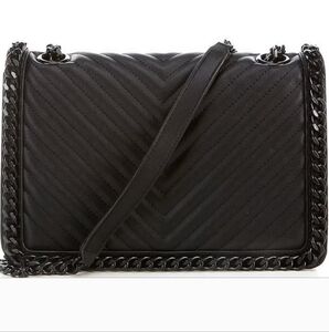 Aldo Black Smooth Greenwald Quilted Edgy Chic Thick Chain Crossbody Bag